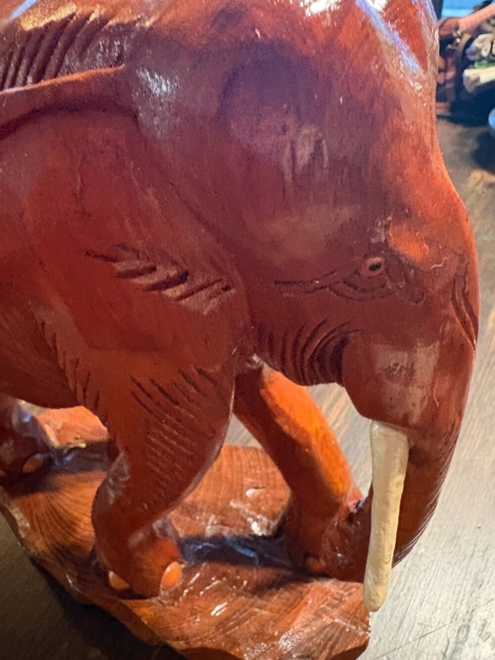 vintage mid-century style hand-carved solid teak wood elephant